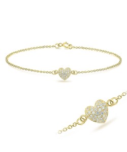 Gold PlatedHeart with CZ Stones Silver Bracelet BRS-171-GP